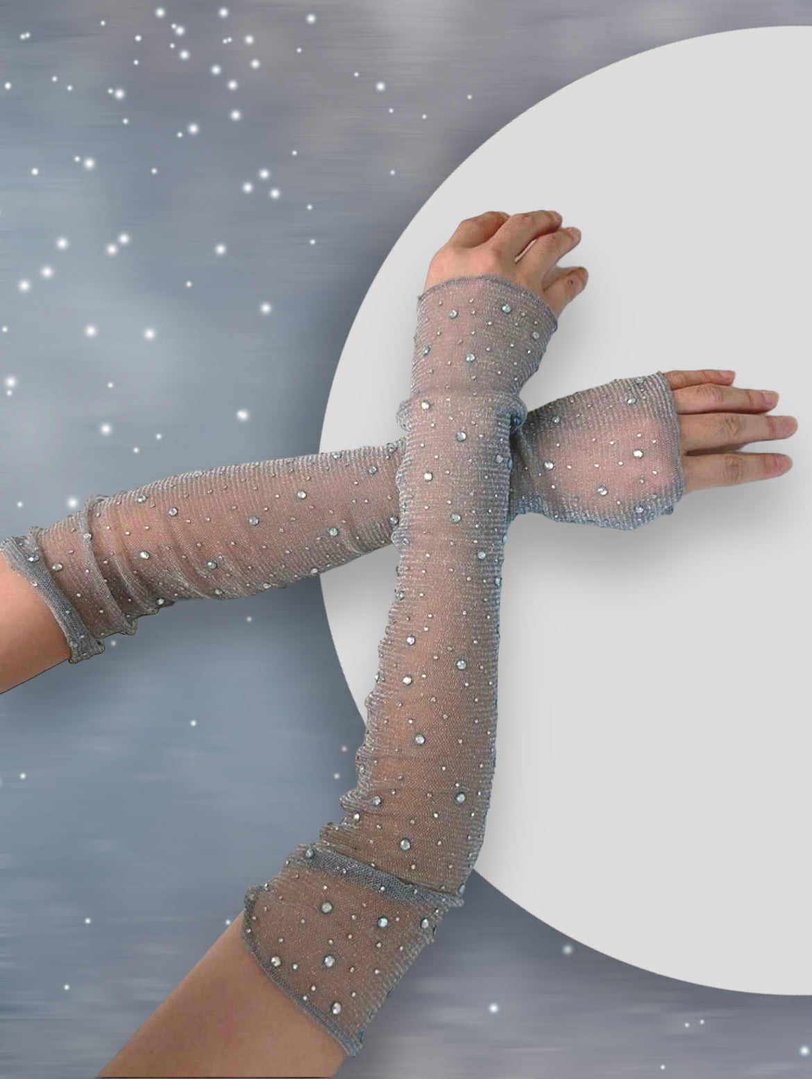 Rhinestone Glitter Arm Sleeves- Grey