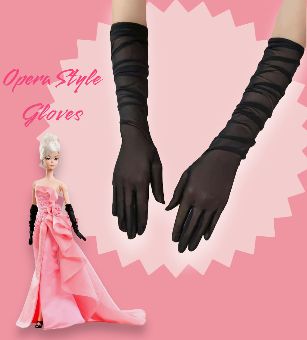 Barbie style opera gloves for women. Glam gown silkstone barbie
