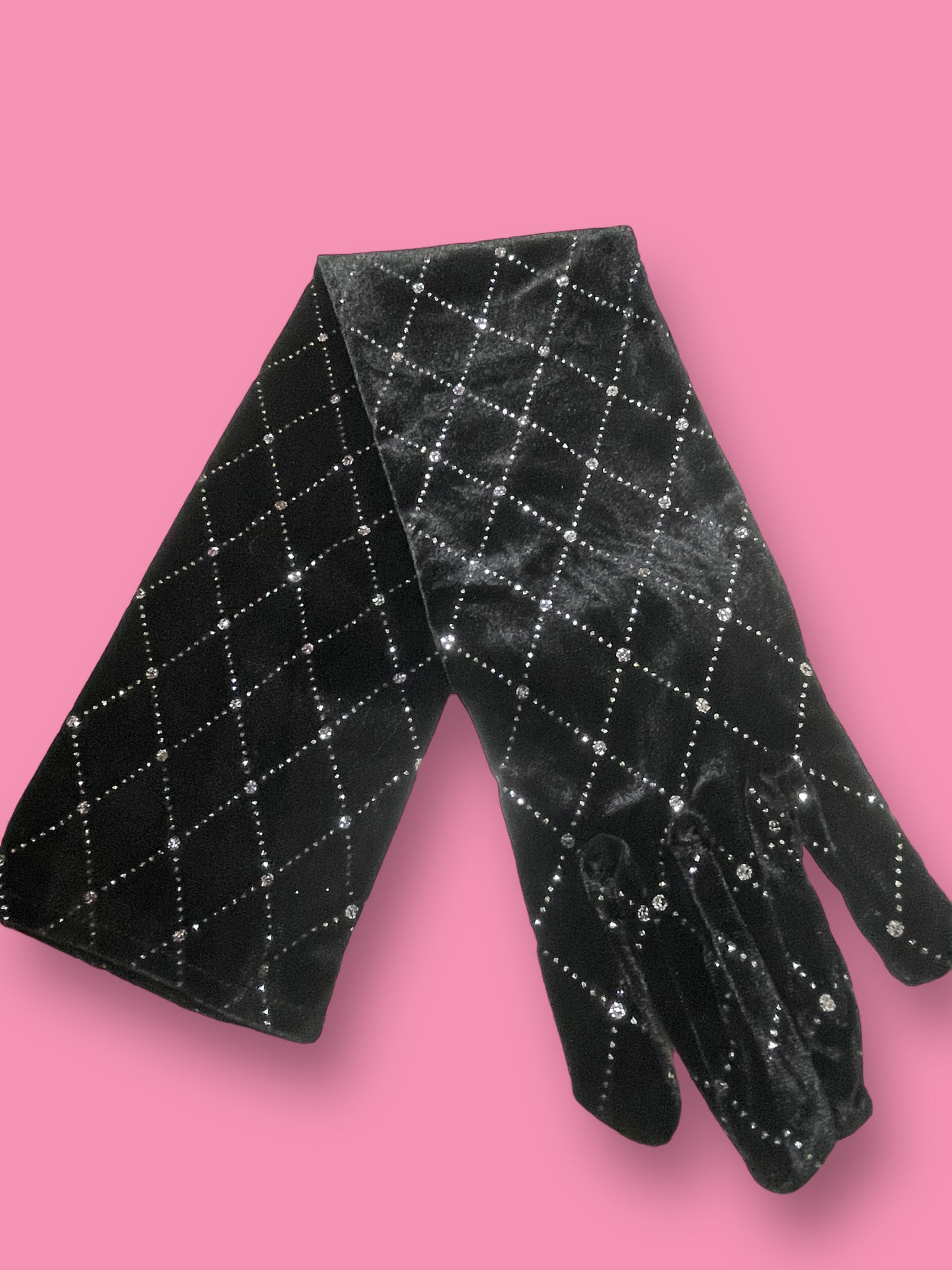 Black Velvet Diamond Pattern Gloves