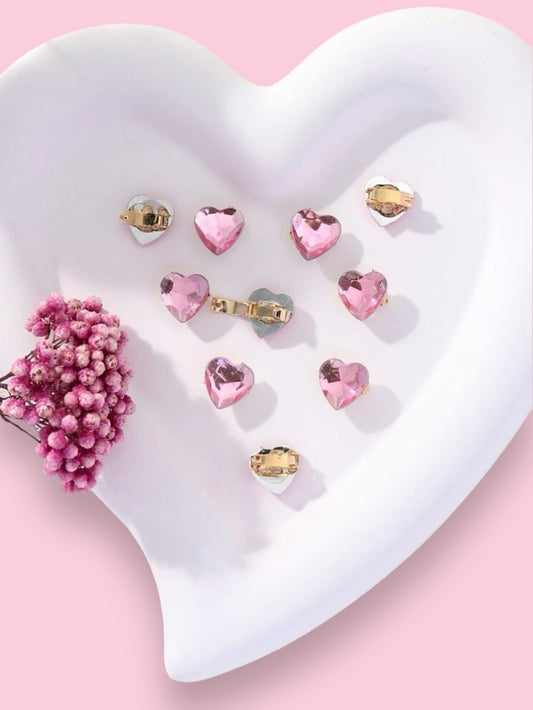 pink heart hair accessories. Rhinestone hair clips.