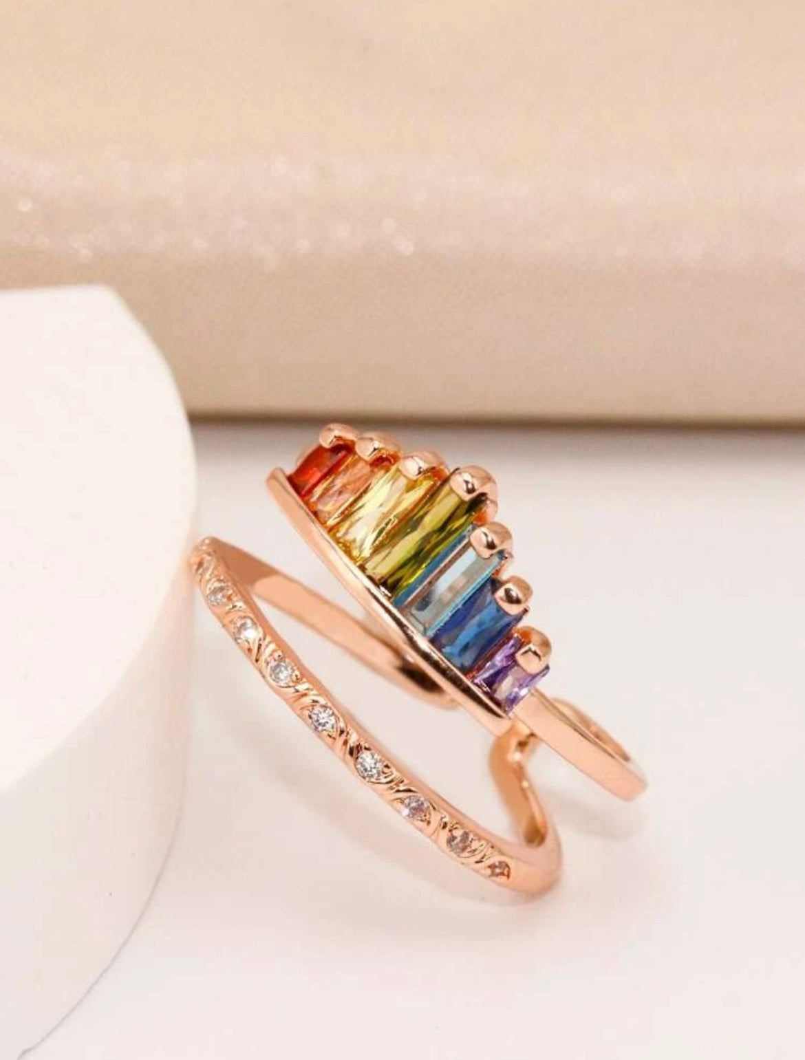 Rainbow zirconia adjustable ring