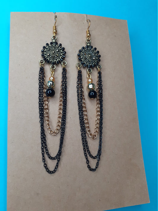 Black and gold handmade chandelier earrings