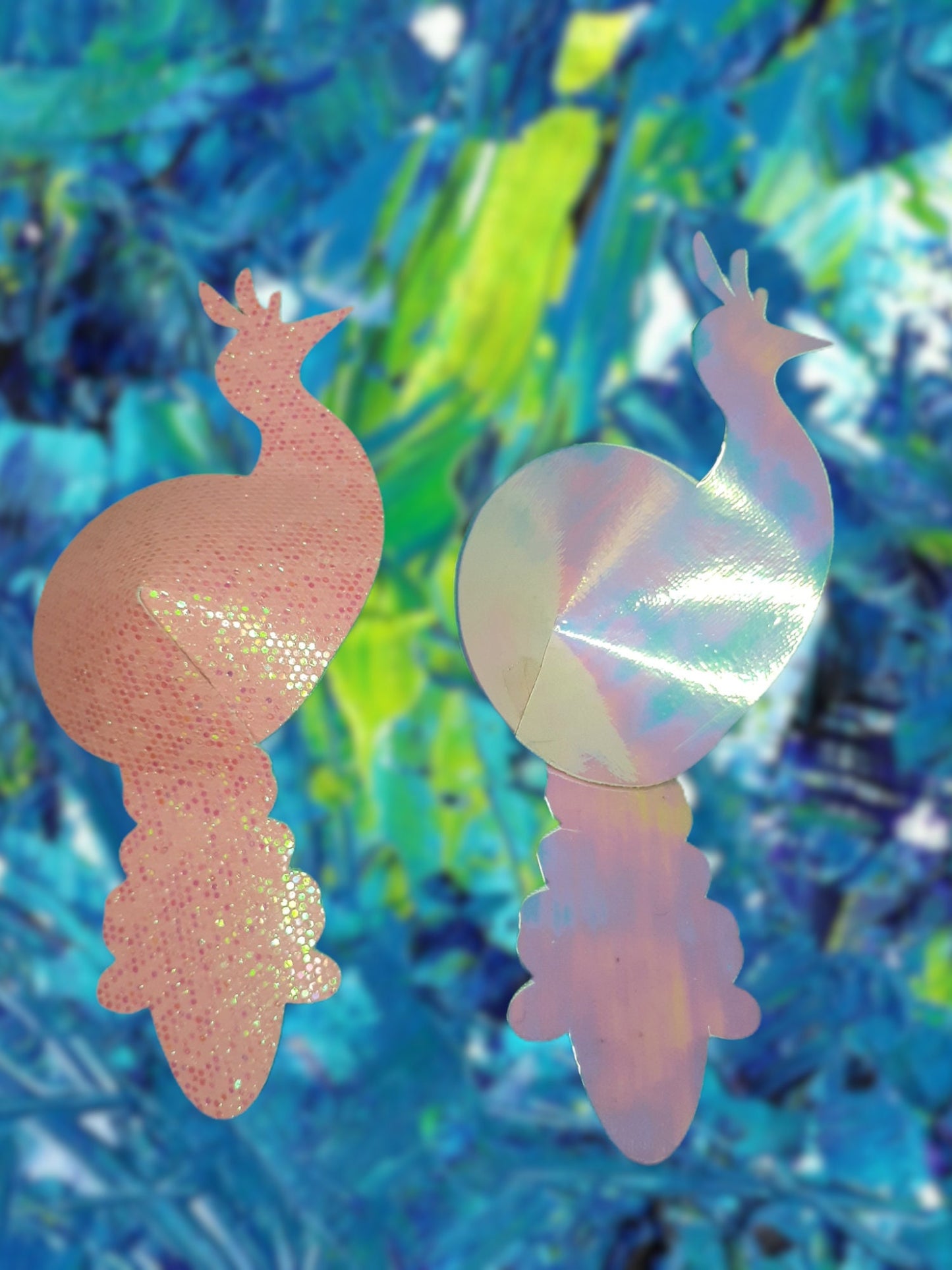 Holographic interior peackock pasties. Peacock design lingerie accessories. Versatile use.