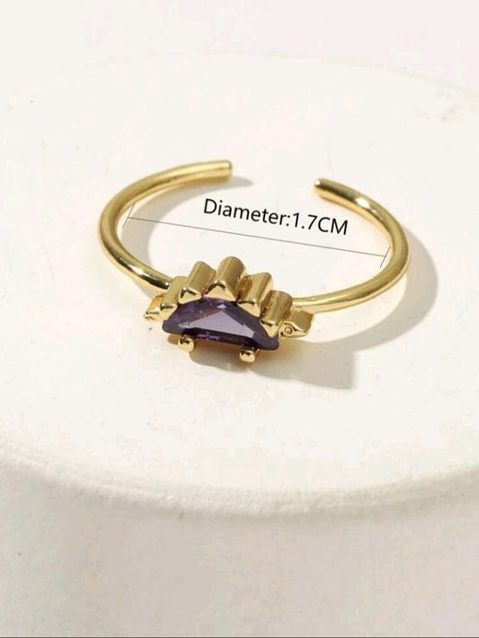 Purple zircon High quality 18k gold plated adjustable ring.