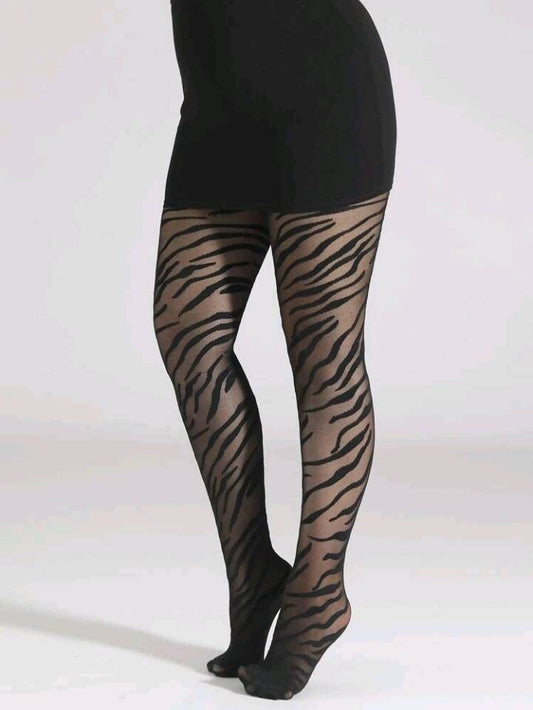 Tiger print mesh tights, Tiger striped stockings, Animal print black mesh tights