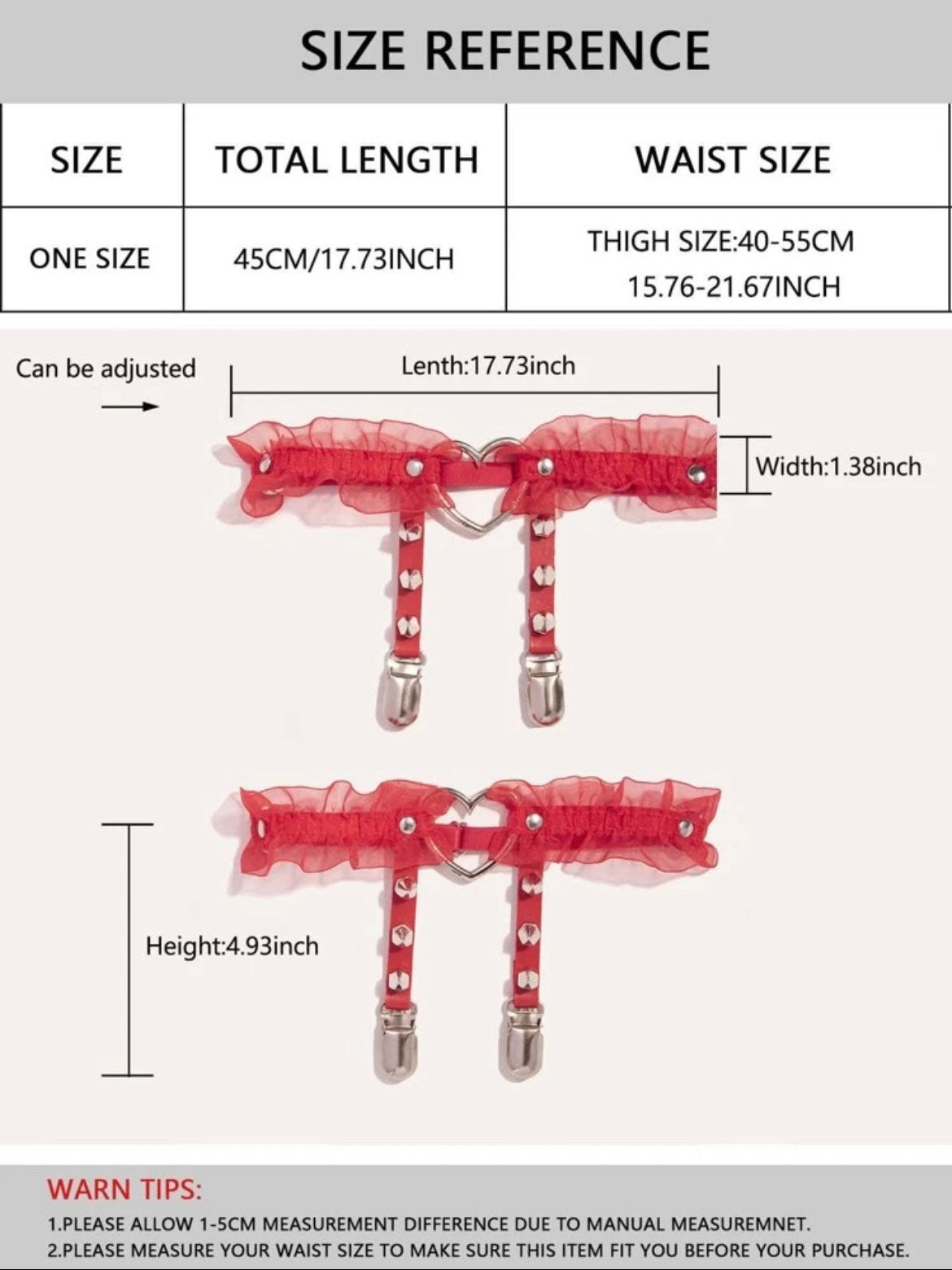 Adjustable red heart leg garter