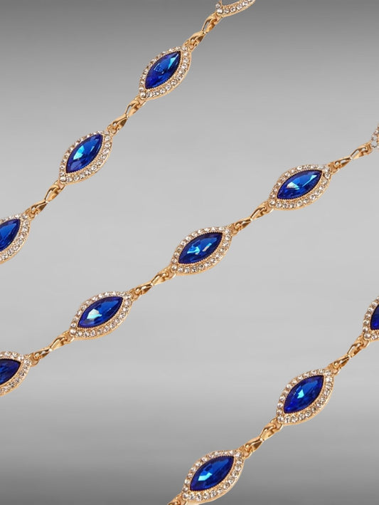 Saphire blue and diamond colored rhinestone chain belt