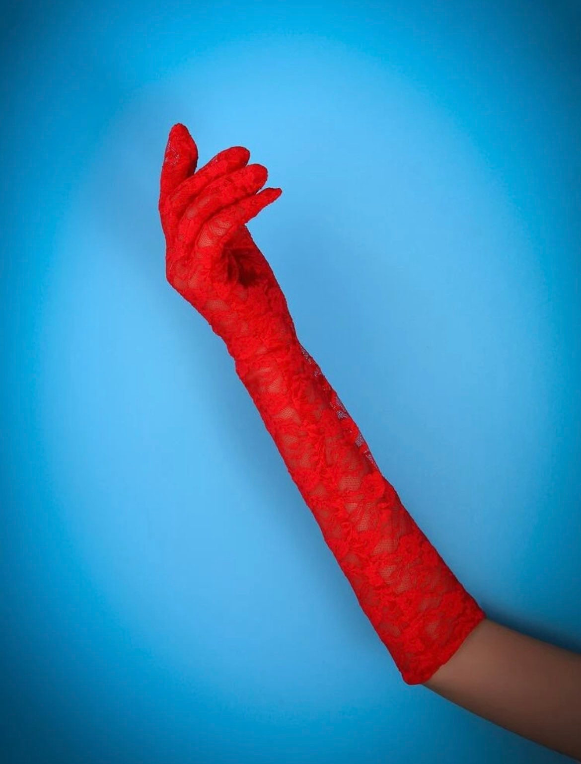 Red floral lace gloves