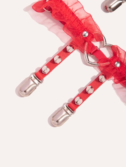 Red heart shaped leg garters