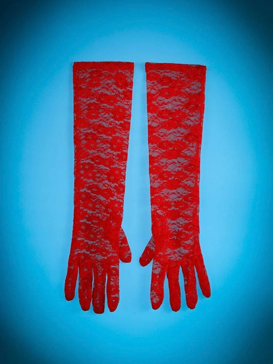 Red elbow length floral gloves