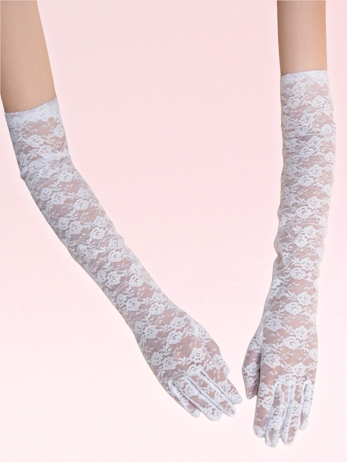 White floral lace opera style gloves