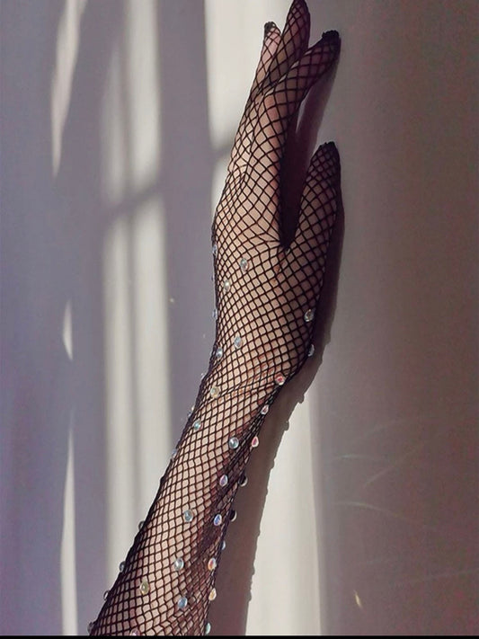 Rhinestone embellished fashion gloves