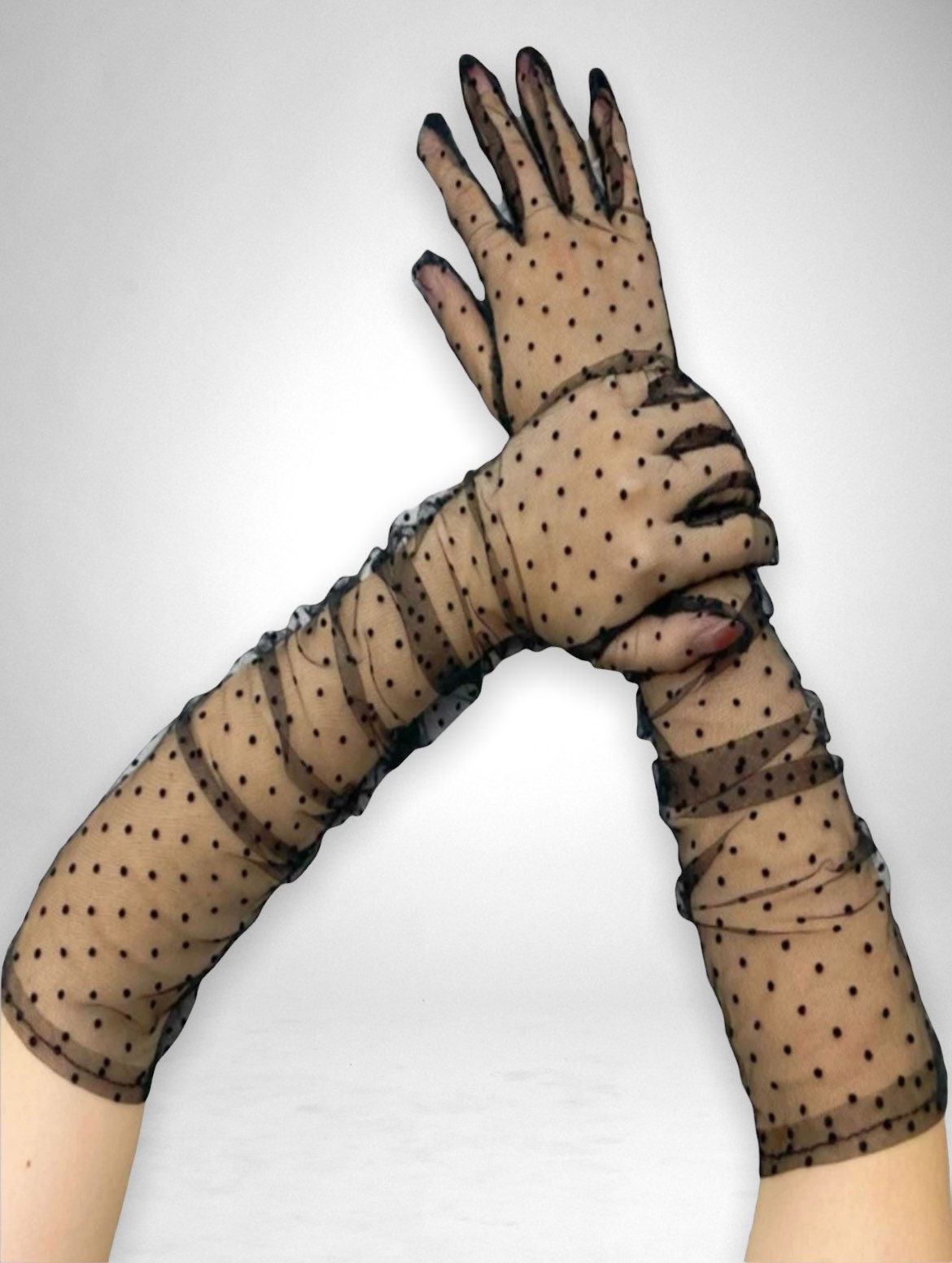 Polka dot elbow length sheer gloves