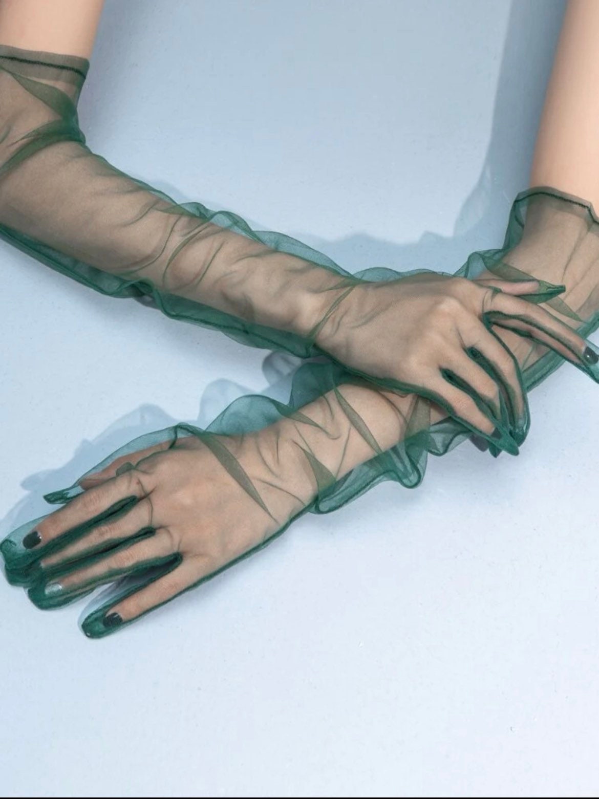 dark green tulle opera gloves