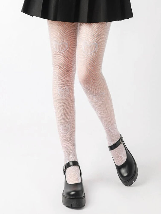 Fishnet heart stockings/heart leggings in black or white