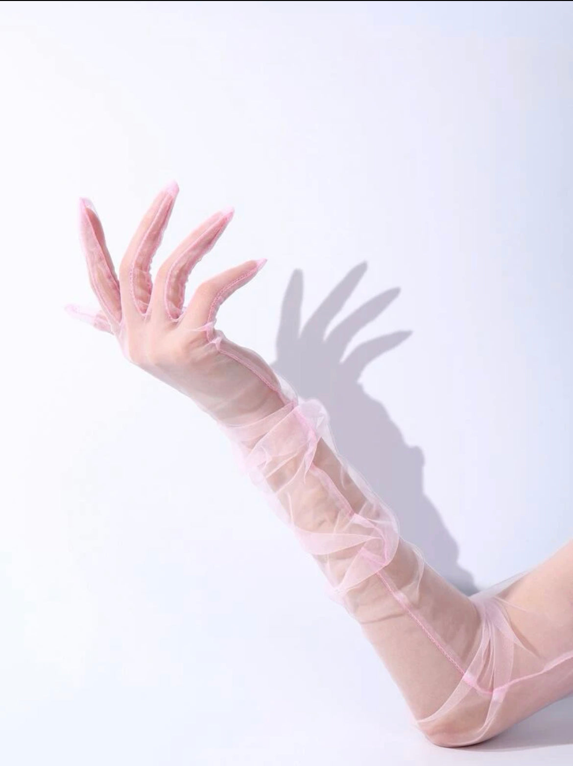 Light pink tulle gloves, Pink opera style tulle gloves, Above the elbow gloves