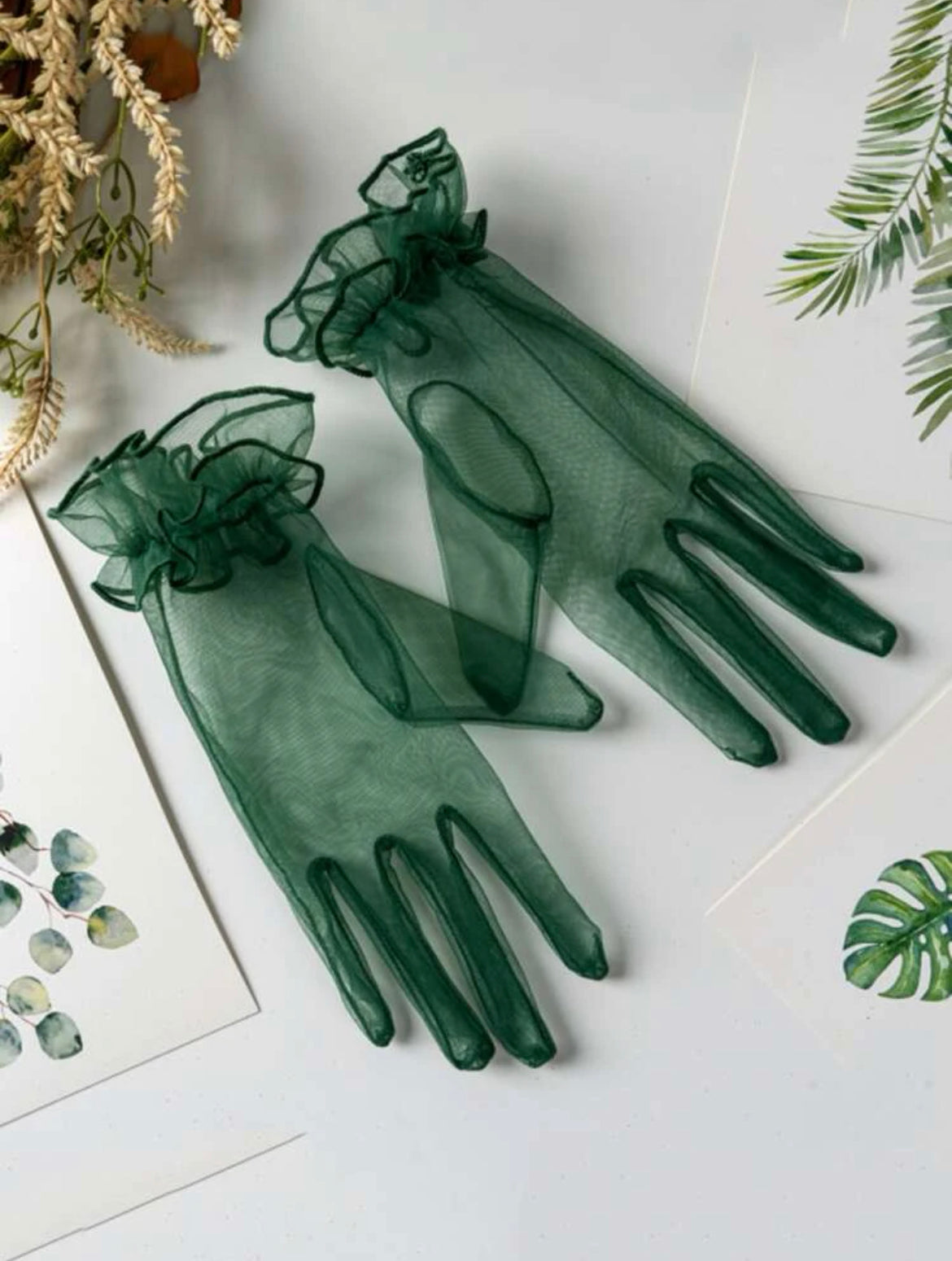 Dark green vintage style gloves