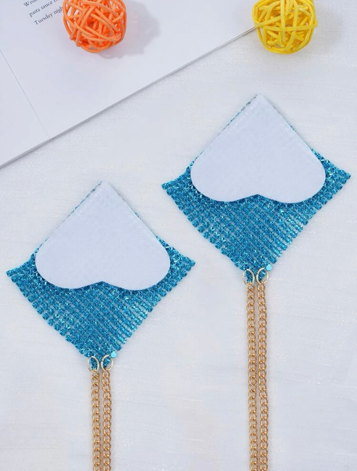 Blue Metallic choker and Nipple cover chain set, Lingerie accessories