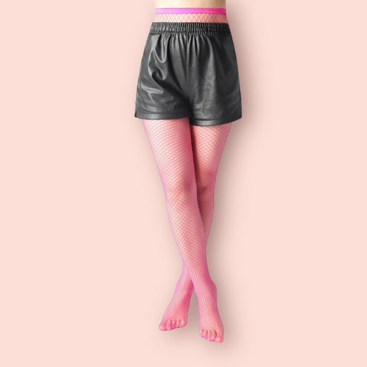 Pink fishnet tights- durable elastic band