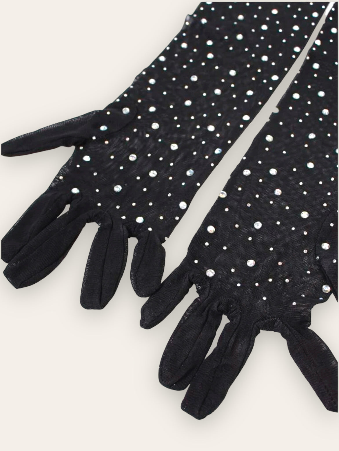 Black rhinestone gloves.