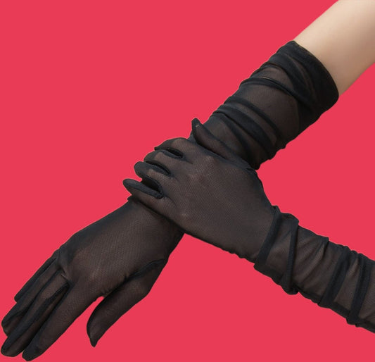 Plain black mesh long gloves