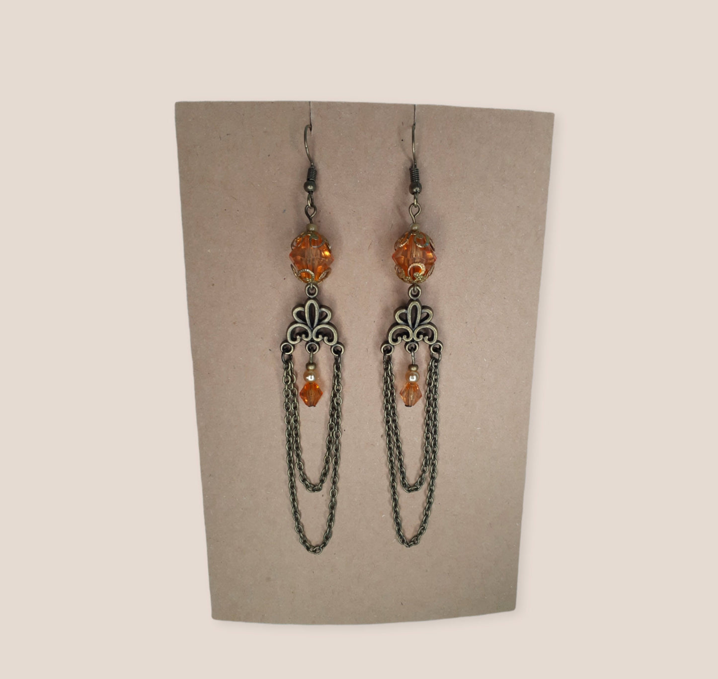 Bronze chandelier beaded earrings