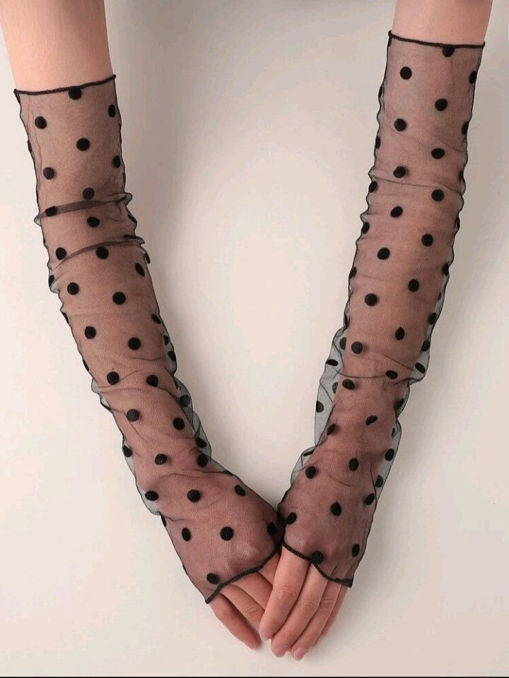 Black polka dot mesh arm sleeves