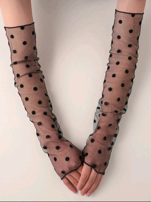 Black polka dot mesh arm sleeves