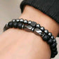 Black and gunmetal beaded mens bracelet