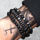 Mens fashion jewelry. Black matte beaded bracelet with gunmetal.