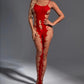 Crotchless red cutout full bodysuit