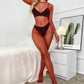 Red fishnet full body suit