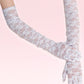 Above the elbow white floral lace gloves