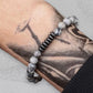 Mens marble stone beaded bracelet. Grey and gunmetal