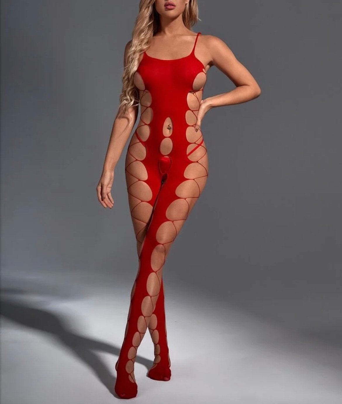 Red cutout criss cross catsuit