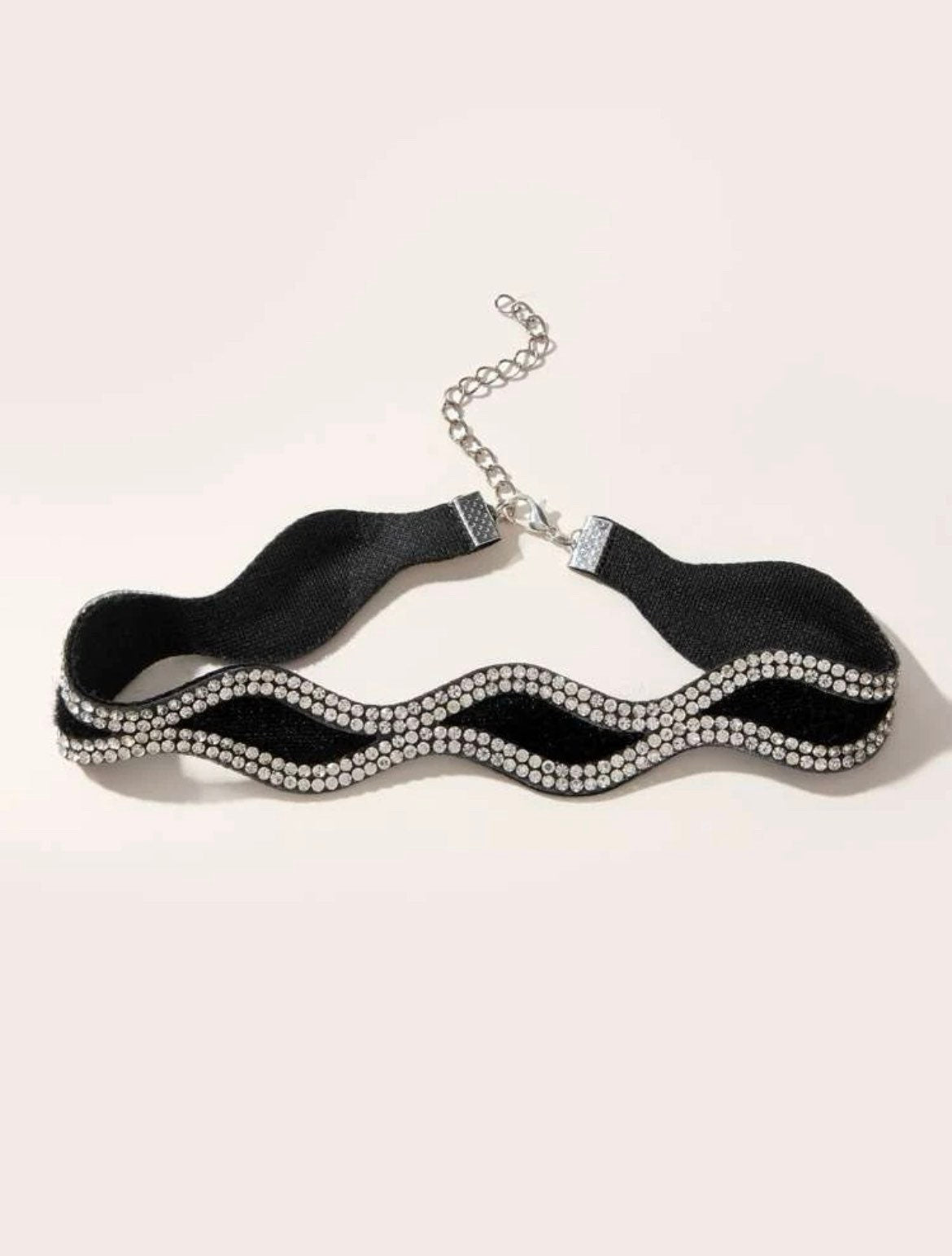 Rhinestone choker, Black fur details.