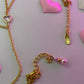 Pink glass heart gold body chain