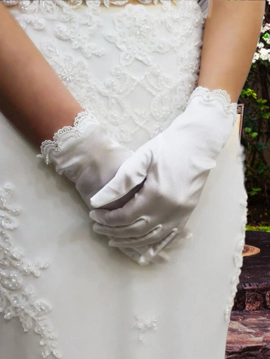 Rhinestone embellished satin bridal mittens