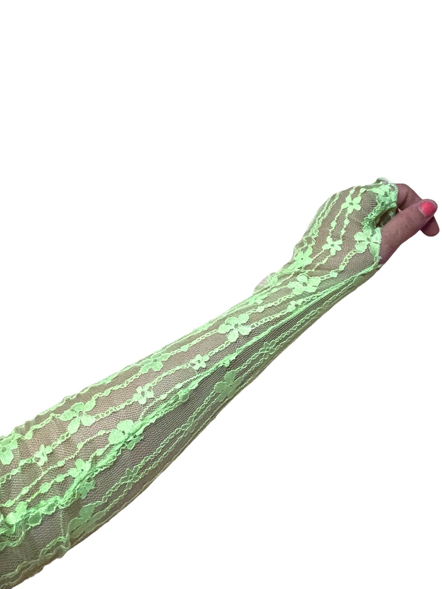 UV reactive arm sleeves, Neon flower pattern arm sleeves, Fluorescent mesh sleeves, Glow in the dark sleeves, Rave arm sleeves