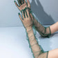 Dark green sheer gloves, Long plain green tulle gloves, Above the elbow gloves, Dark green opera gloves