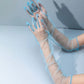 Blue above the elbow mesh gloves