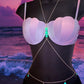 Luminous body chain set. Silver chain with glow in the dark details. 2 piece set.