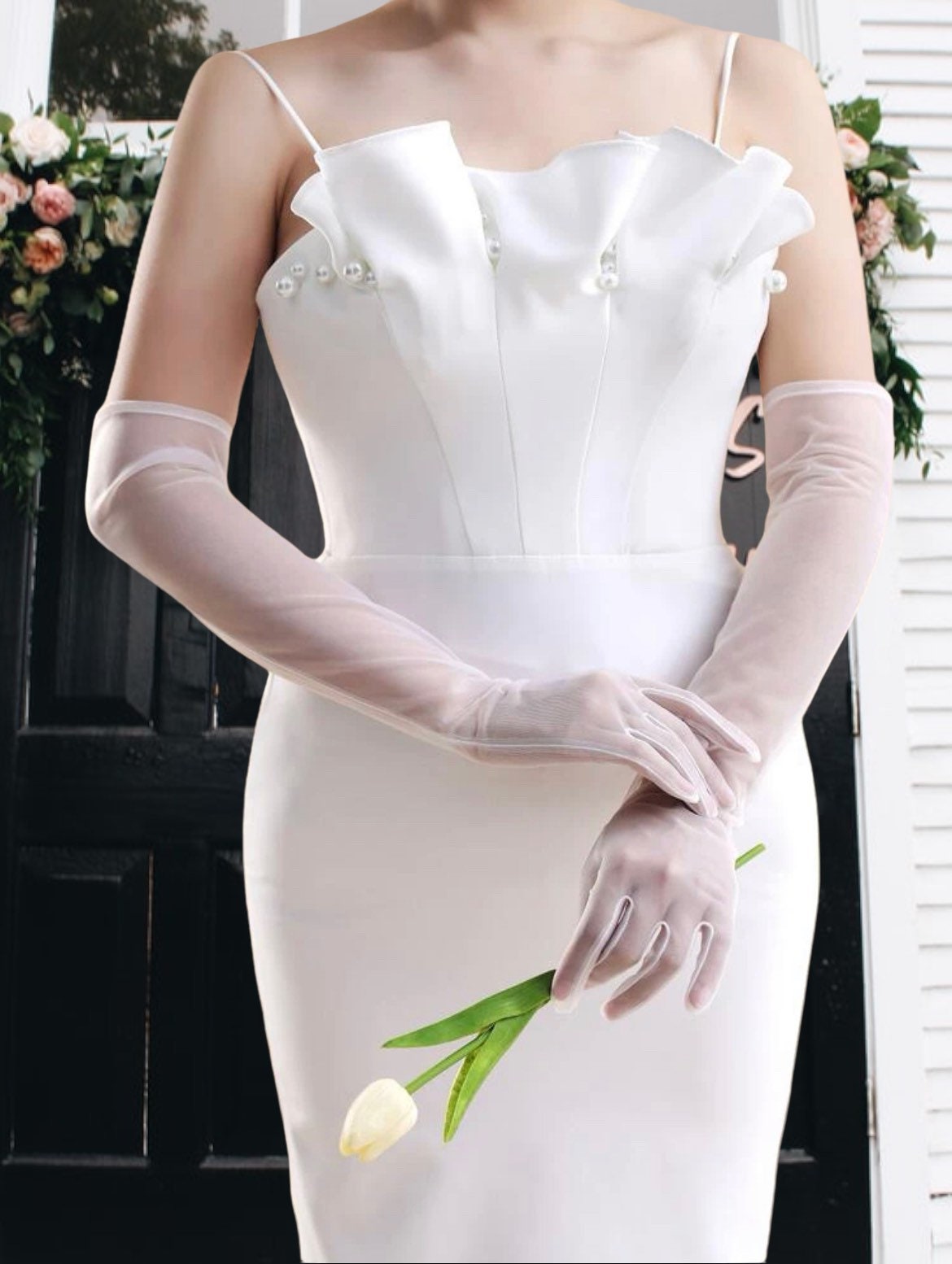White mesh opera gloves