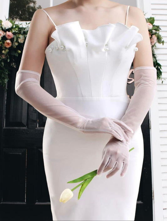 White mesh opera gloves