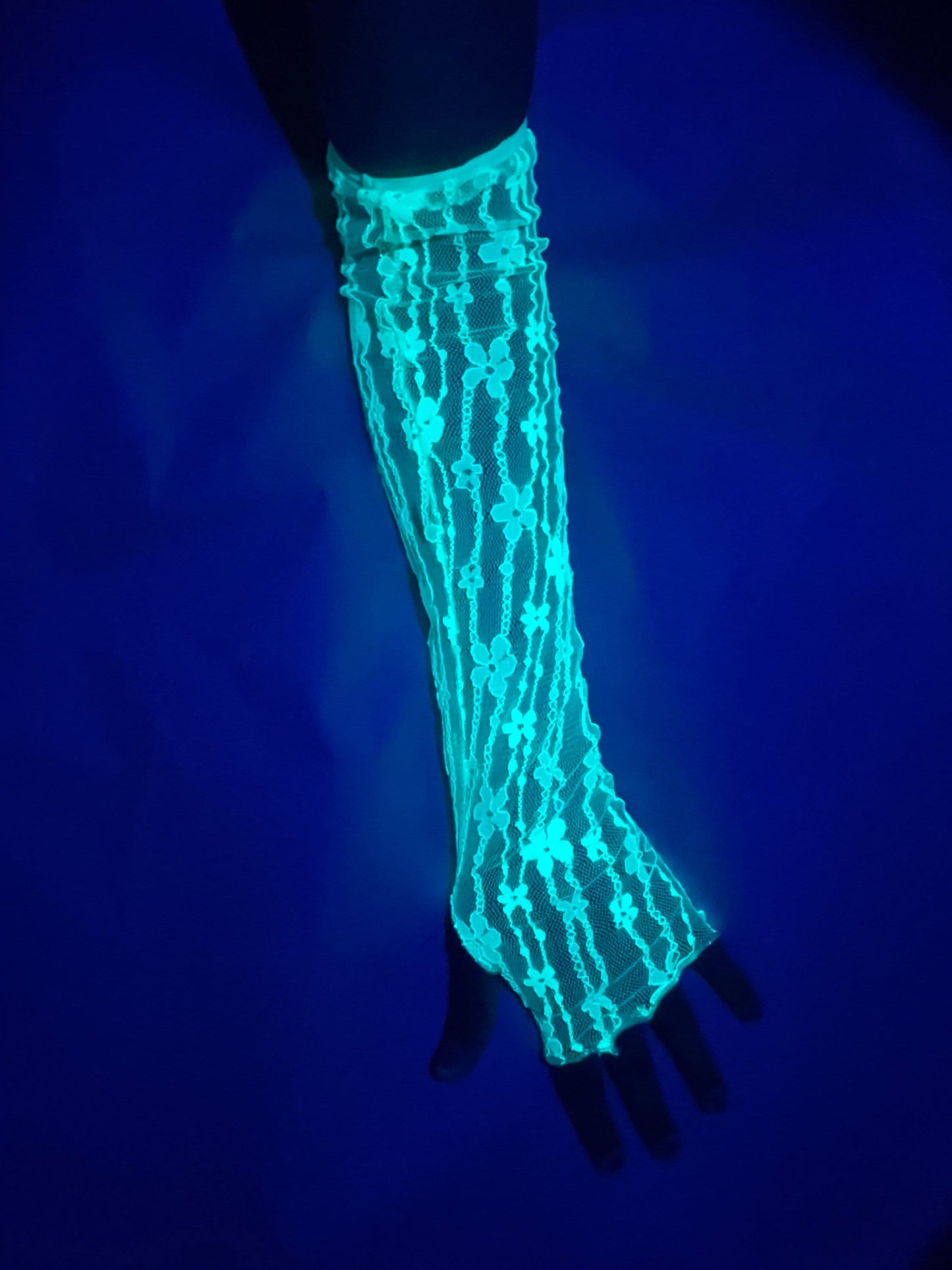 UV reactive arm sleeves, Neon flower pattern arm sleeves, Fluorescent mesh sleeves, Glow in the dark sleeves, Rave arm sleeves