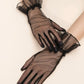 Black mesh lolita gloves, Sheer black mittens with ruffle trim