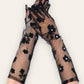 long black floral print gloves