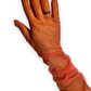 Orange opera gloves, Long mesh opera gloves, Above the elbow