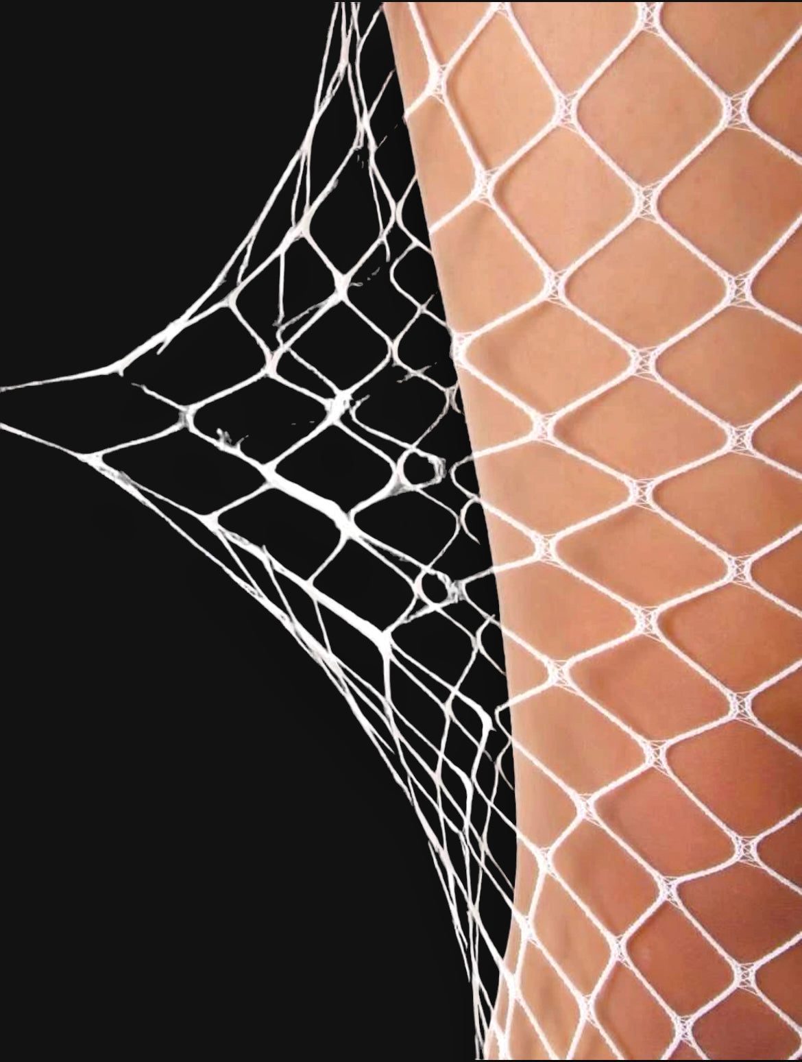 White high stretch glow in the dark fishnet tights
