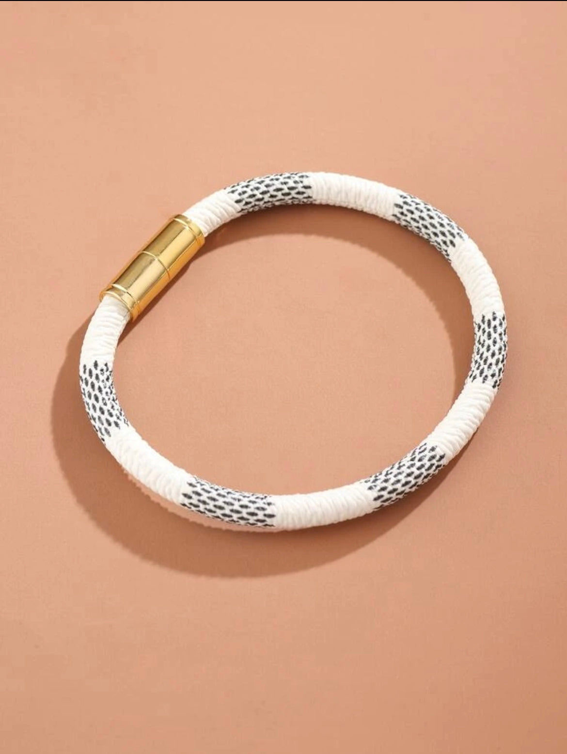 Mens leather bracelet with magnetic clasp- White and Black mens bracelet